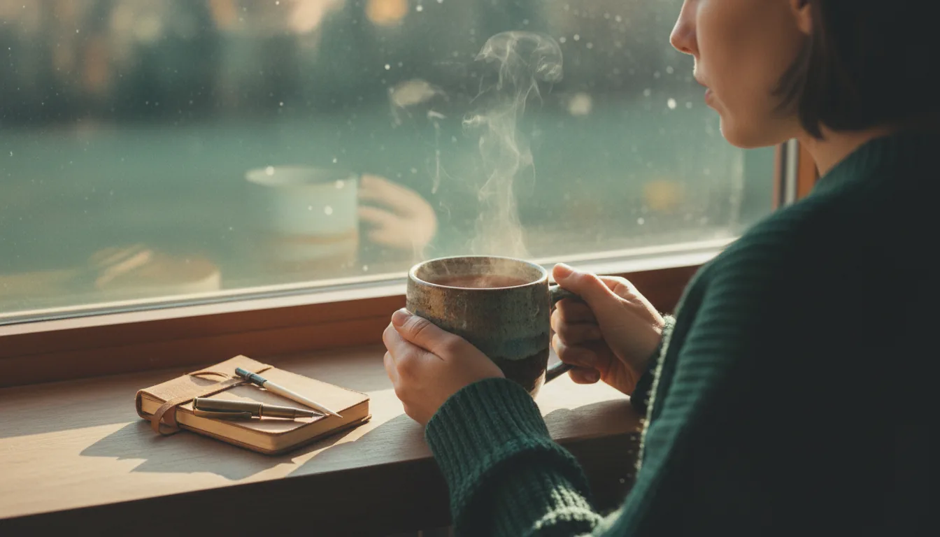 A warm, quiet workspace representing accessible voice typing for someone living with ALS