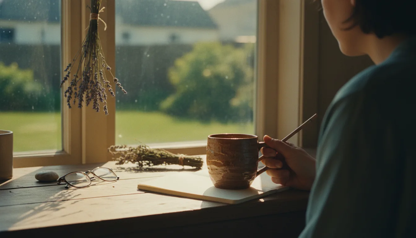 A warm, dignified workspace representing voice typing as an accessible alternative for adults with CP