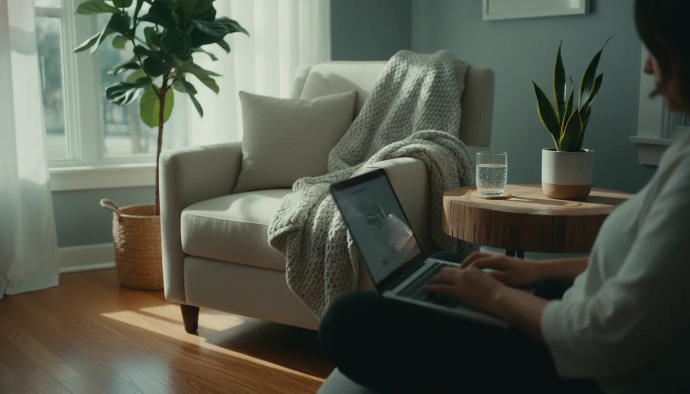 A warm, accessibility-focused workspace representing voice typing as an SCI-friendly writing tool